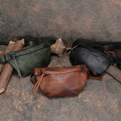 Vintage Women Leather Waist Bag Fanny Pack - Chain Detail