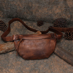 Vintage Women Leather Waist Bag Brown Fanny Pack Handmade Hip Packs for Women