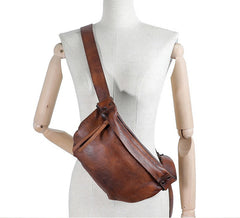 Vintage Women Leather Waist Bag Brown Fanny Pack Handmade Hip Packs for Women