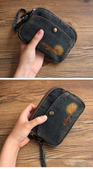 Vintage Womens Black Denim Wristlet Card Purse Denim Wristlet Coin Key Wallet for Women