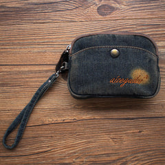 Vintage Womens Black Denim Wristlet Card Purse Denim Wristlet Coin Key Wallet for Women