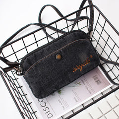 Vintage Womens Black Denim Wristlet Card Purse Denim Wristlet Coin Key Wallet for Women