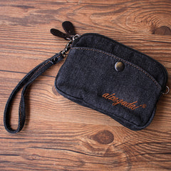 Vintage Womens Blue Denim Wristlet Card Purse Denim Wristlet Coin Key Wallet for Women