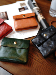 Vintage Womens Green Leather Billfold Wallet Small Wallet with Coin Pocket Mini Envelope Wallet for Ladies