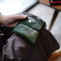 Vintage Womens Red Leather Billfold Wallet Small Wallet with Coin Pocket Mini Envelope Wallet for Ladies