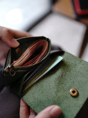 Vintage Womens Red Leather Billfold Wallet Small Wallet with Coin Pocket Mini Envelope Wallet for Ladies