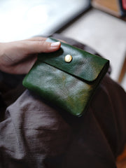 Vintage Womens Red Leather Billfold Wallet Small Wallet with Coin Pocket Mini Envelope Wallet for Ladies