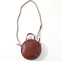 Vintage Womens Coffee Leather Round Handbag Purses - Chain Detail