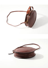 Vintage Womens Coffee Leather Round Handbag Purses - Leather Texture Detail