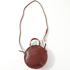 Vintage Womens Black Leather Round Handbag Purses Black Round Shoulder Bag Crossbody Handbag for Women