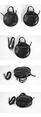Vintage Womens Coffee Leather Round Handbag Purses - Overall View