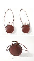 Vintage Womens Coffee Leather Round Handbag Purses - Interior View