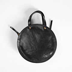 Vintage Womens Coffee Leather Round Handbag Purses - Closure Detail