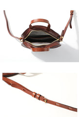Vintage Womens Coffee Leather Round Handbag Purses - Size Detail