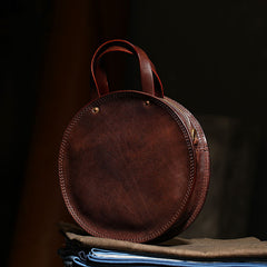Vintage Womens Coffee Leather Round Handbag Purses - Lifestyle View