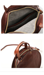 Vintage Womens Coffee Leather Round Handbag Purses - Studio View