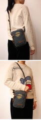 Vintage Womens Blue Denim Vertical Side Bags Denim School Shoulder Purse for Women