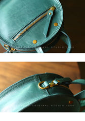 Vintage Womens Green Leather Round Handbag Purses Green Round Shoulder Bag Crossbody Handbag for Women