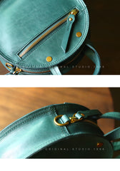 Vintage Womens Blue Leather Round Handbag Purses Blue Round Shoulder Bag Crossbody Handbag for Women