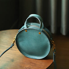 Vintage Womens Green Leather Round Handbag Purses Green Round Shoulder Bag Crossbody Handbag for Women