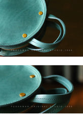 Vintage Womens Blue Leather Round Handbag Purses Blue Round Shoulder Bag Crossbody Handbag for Women