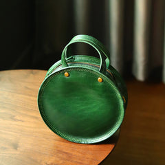Vintage Womens Green Leather Round Handbag Purses Green Round Shoulder Bag Crossbody Handbag for Women