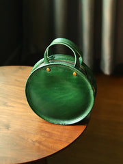 Vintage Womens Green Leather Round Handbag Purses Green Round Shoulder Bag Crossbody Handbag for Women
