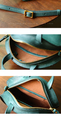 Vintage Womens Green Leather Round Handbag Purses Green Round Shoulder Bag Crossbody Handbag for Women