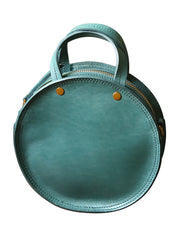 Vintage Womens Green Leather Round Handbag Purses Green Round Shoulder Bag Crossbody Handbag for Women