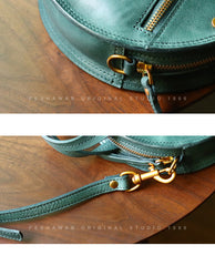 Vintage Womens Green Leather Round Handbag Purses Green Round Shoulder Bag Crossbody Handbag for Women
