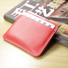 Vintage Womens Red Leather Slim Card Holder Wallet Minimalist Card Holders Wallet for Ladies