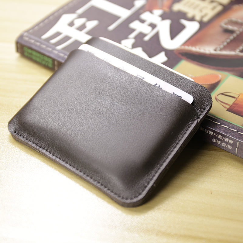 Vintage Womens Brown Leather Slim Card Holder Wallet Minimalist Card Holders Wallet for Ladies