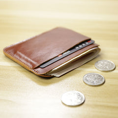 Vintage Womens Dark Brown Leather Slim Card Holder Wallet Minimalist Card Holders Wallet for Ladies