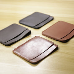 Vintage Womens Dark Brown Leather Slim Card Holder Wallet Minimalist Card Holders Wallet for Ladies