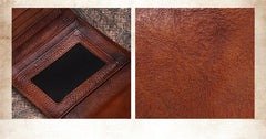 Vintage Womens Brown Leather Small Trifold Wallet billfold Wallet Purse for Ladies