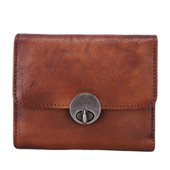 Vintage Womens Brown Leather Small Trifold Wallet billfold Wallet Purse for Ladies