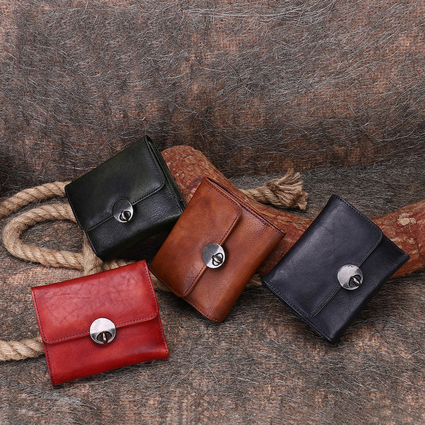 Vintage Womens Leather Small Trifold Wallets Billfold - Wallet Flat Lay