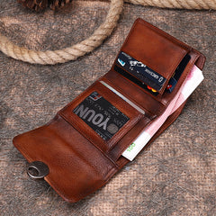 Vintage Womens Brown Leather Small Trifold Wallet billfold Wallet Purse for Ladies