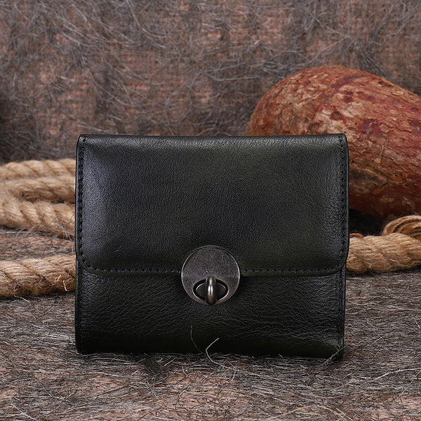Vintage Womens Green Leather Small Trifold Wallet - Overall View