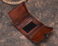 Vintage Womens Brown Leather Small Trifold Wallet billfold Wallet Purse for Ladies