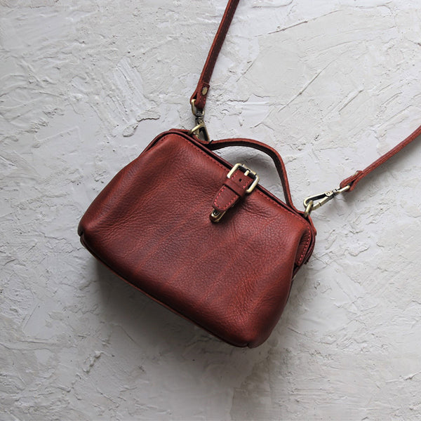 Vintage Womens Brown Leather Small doctor Handbag shoulder doctor bags for women DB02291003