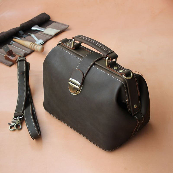 Vintage Womens Coffee Leather Doctor Handbags Shoulder - Back View