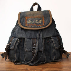 Vintage Womens Denim Backpacks School Backpack Blue Denim School Rucksack For Women