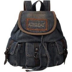 Vintage Womens Denim Backpack School Backpack Blue Denim School Rucksack For Women