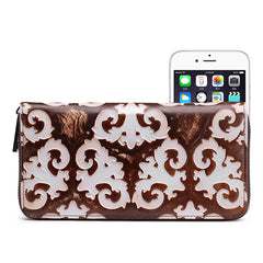 Vintage Womens Floral Leather Zip Around Wallet Floral Ladies Zipper Clutch Wallet for Women