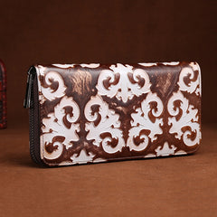 Vintage Womens Floral Red Leather Zip Around Wallet Floral Ladies Zipper Clutch Wallet for Women
