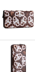 Vintage Womens Floral Red Leather Zip Around Wallet Floral Ladies Zipper Clutch Wallet for Women