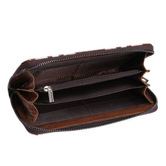 Vintage Womens Floral Red Leather Zip Around Wallet Floral Ladies Zipper Clutch Wallet for Women