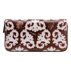 Vintage Womens Floral Red Leather Zip Around Wallet Floral Ladies Zipper Clutch Wallet for Women