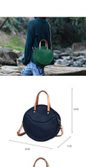 Vintage Womens Blue Leather Round Handbag Purses - Bill Slots Detail